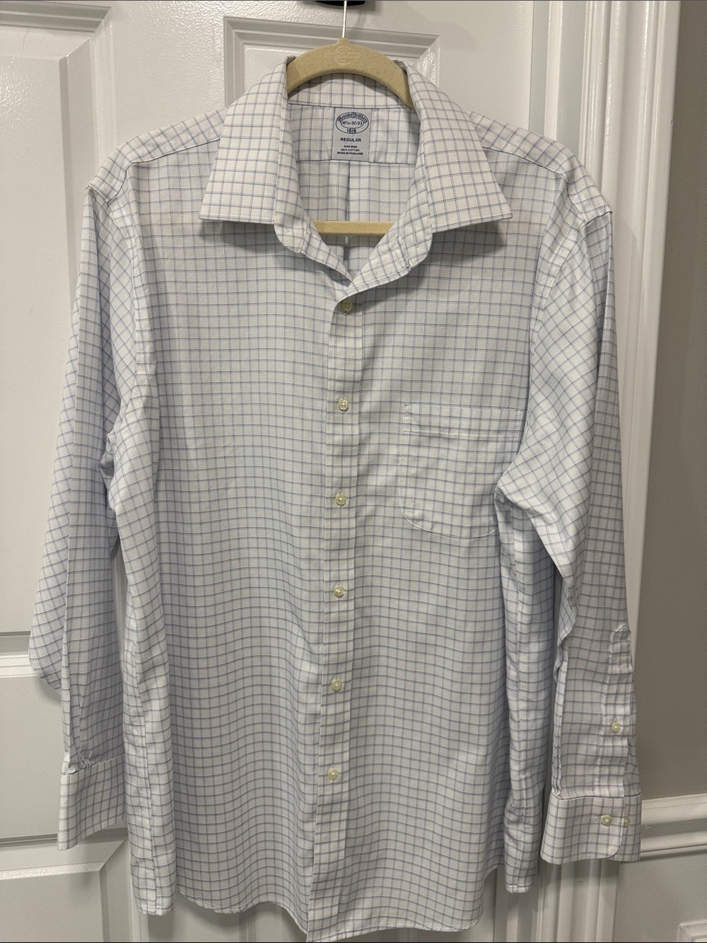 Brooks Brothers White and Light Blue Windowpane Dress Shirt